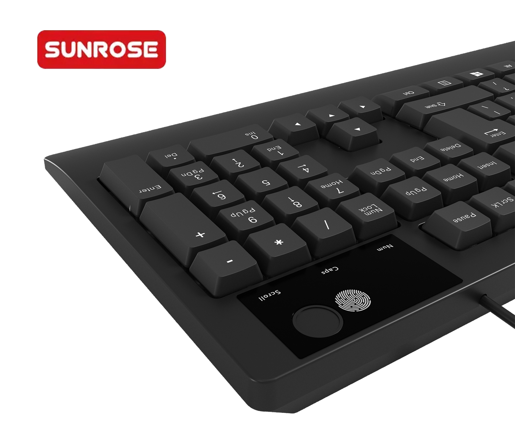 SUNROSE K300F Wired USB Ergonomic Fingerprint Keyboard